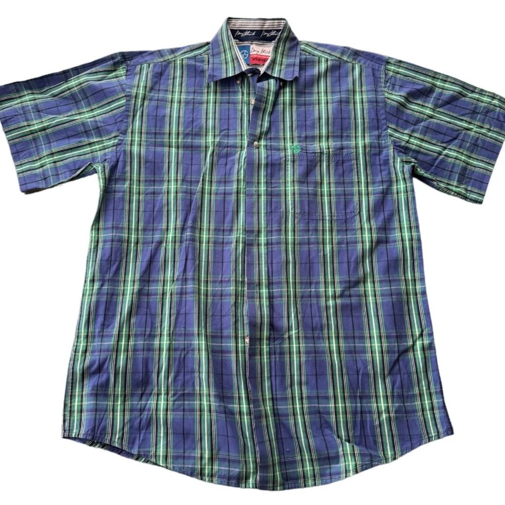 Wrangler George Strait Cowboy Cut Plaid Western Shirt Blue Green Mens Large‎ h1